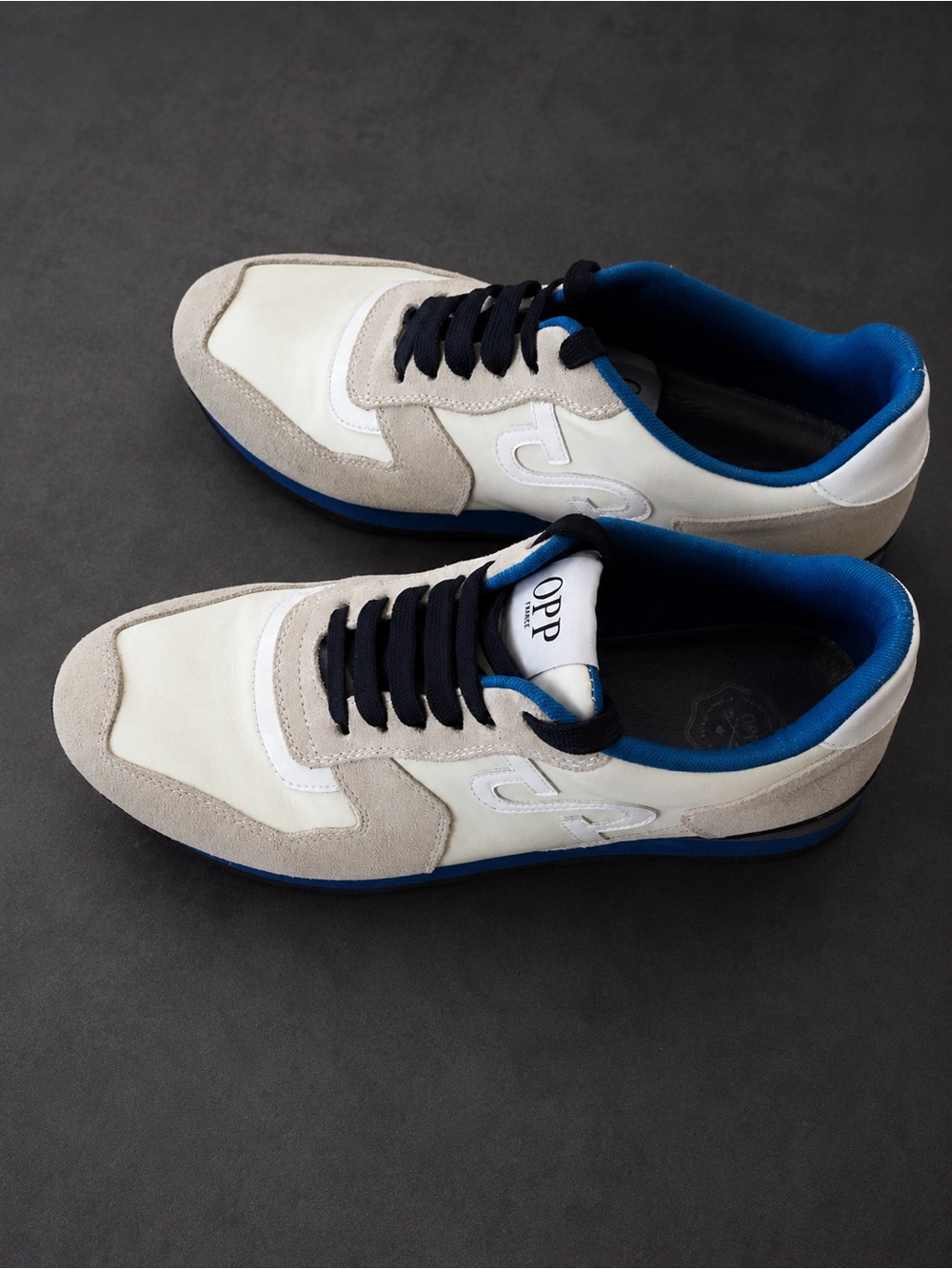 Men's Low-Top Sneakers in White, Light Gray & Blue